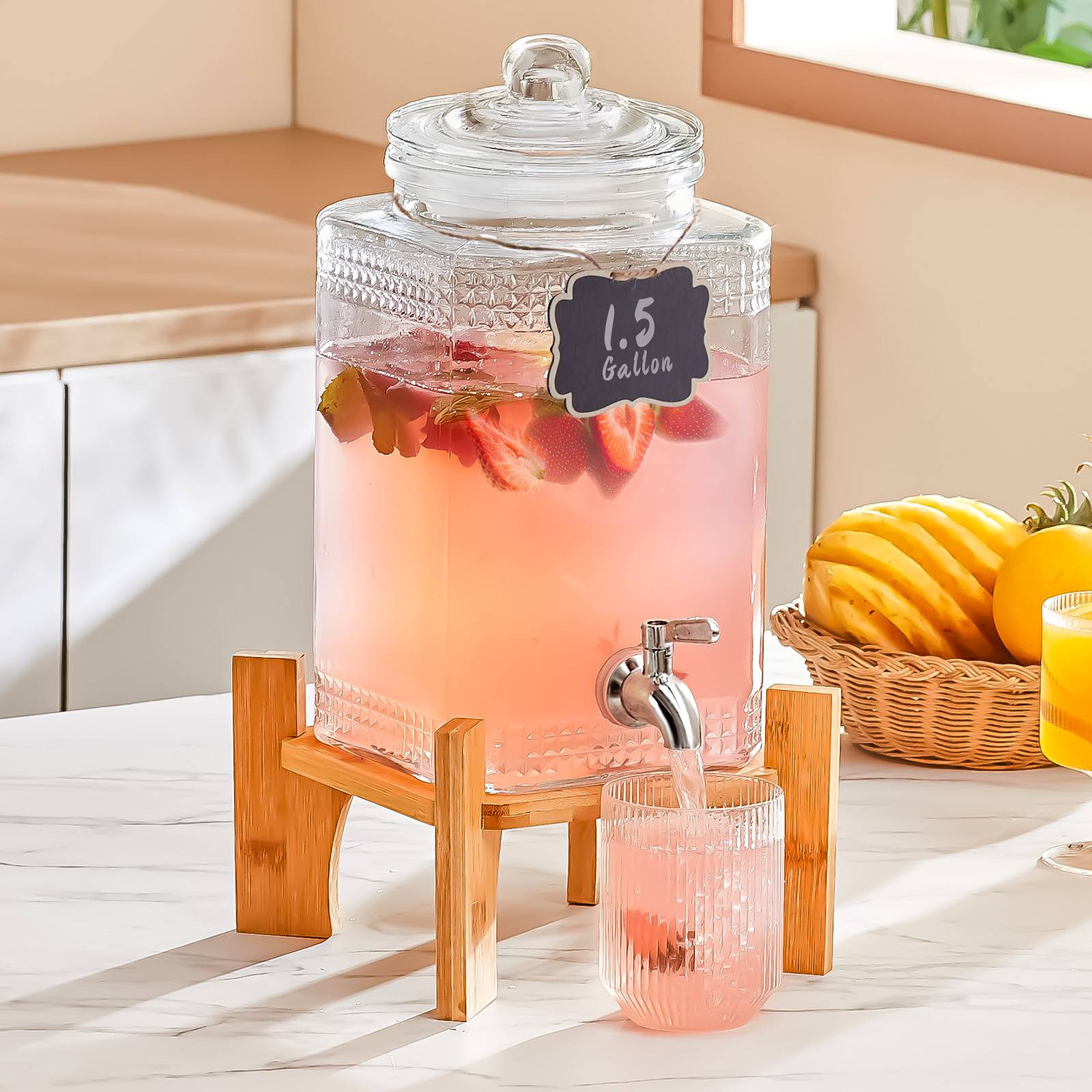 VEVOR Distributeur boissons 5,5 L, verre alimentaire, robinet inox. Pour jus, limonade, thé glacé, restaurant. - Image 8