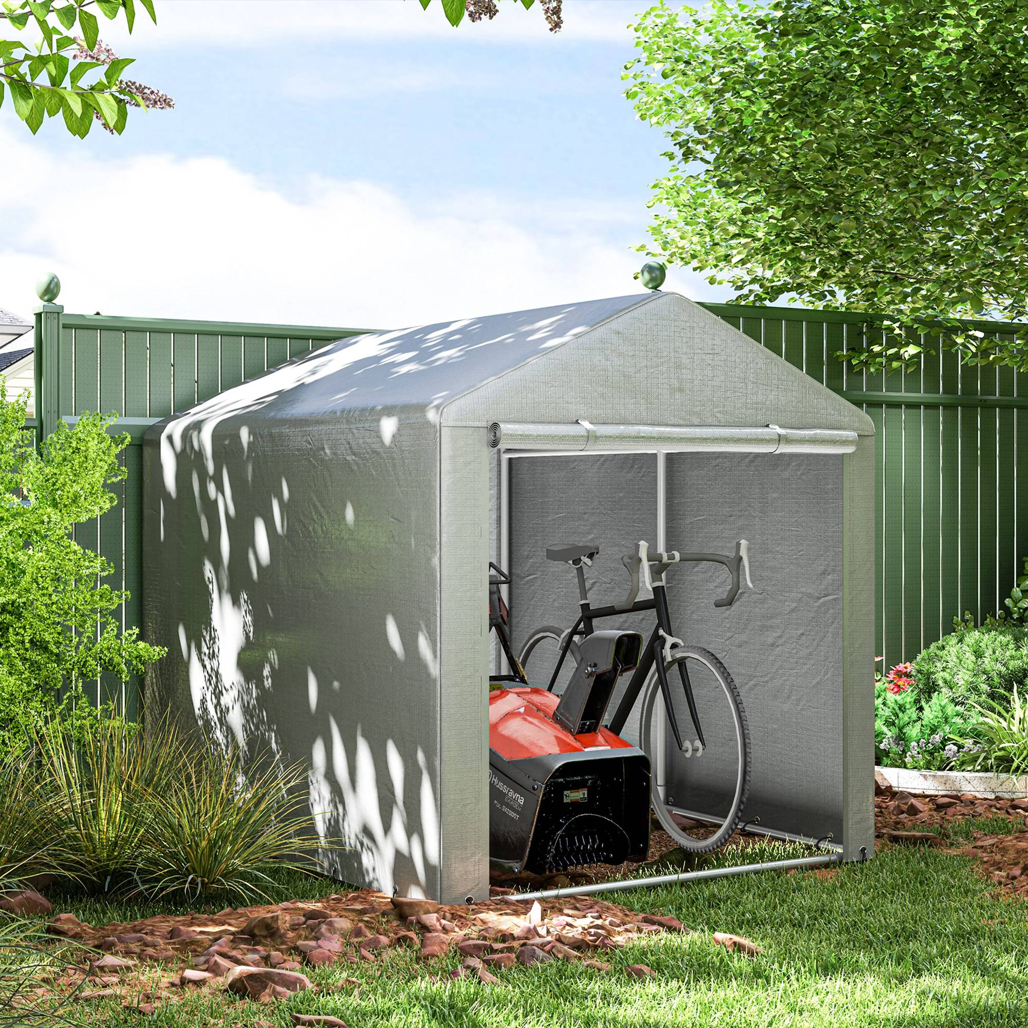 ComfortXL - Tente de stockage abri moto vélo toile imperméable porte zippée 218x160cm gris clair - ComfortXL Outdoor Living - Image 3