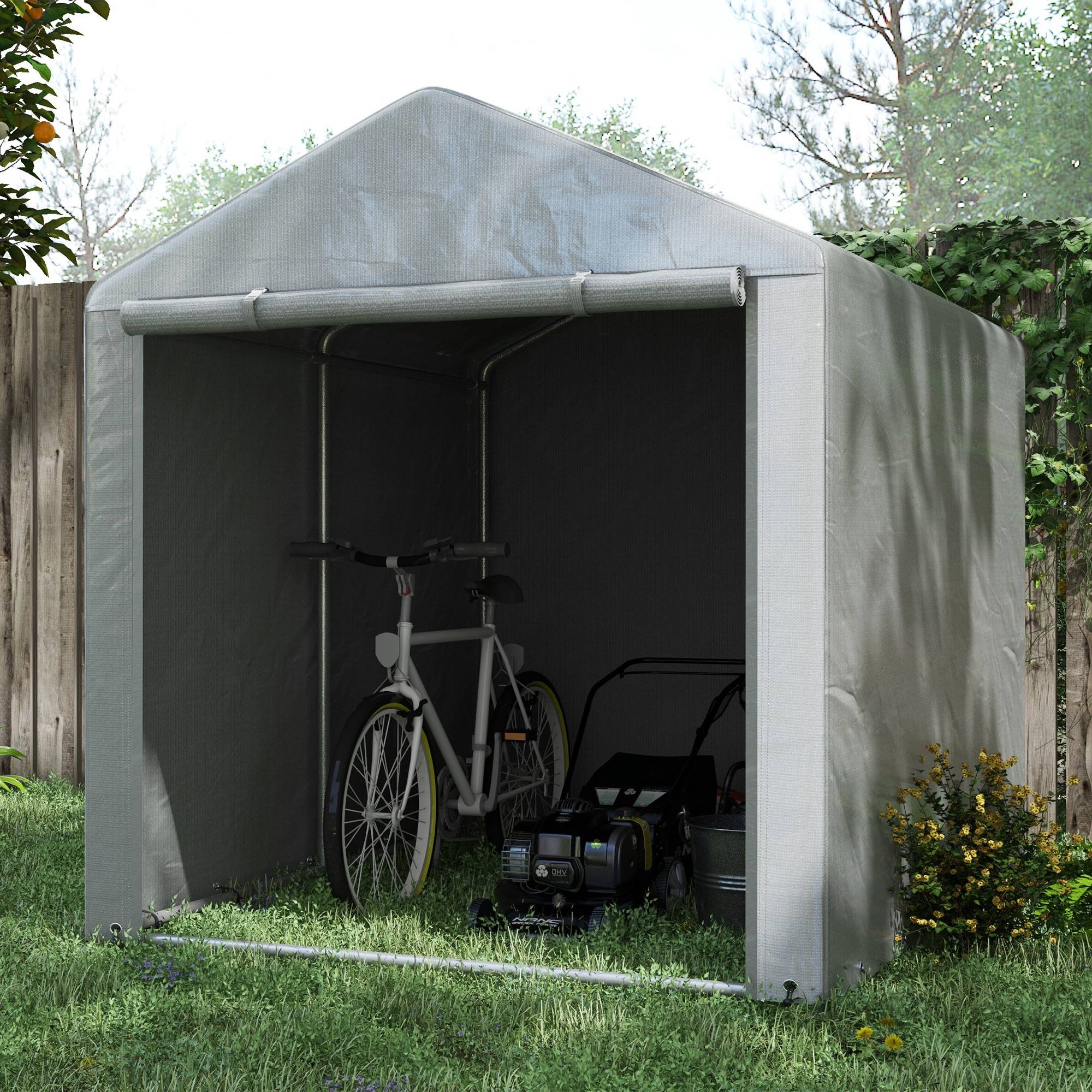 ComfortXL - Tente de stockage abri moto vélo toile imperméable porte zippée 218x160cm gris clair - ComfortXL Outdoor Living - Image 4
