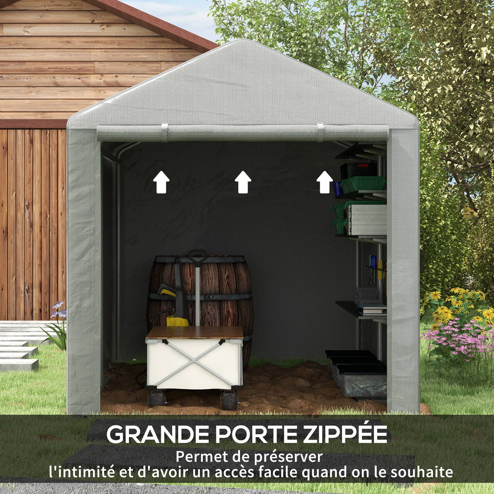ComfortXL - Tente de stockage abri moto vélo toile imperméable porte zippée 218x160cm gris clair - ComfortXL Outdoor Living - Image 6