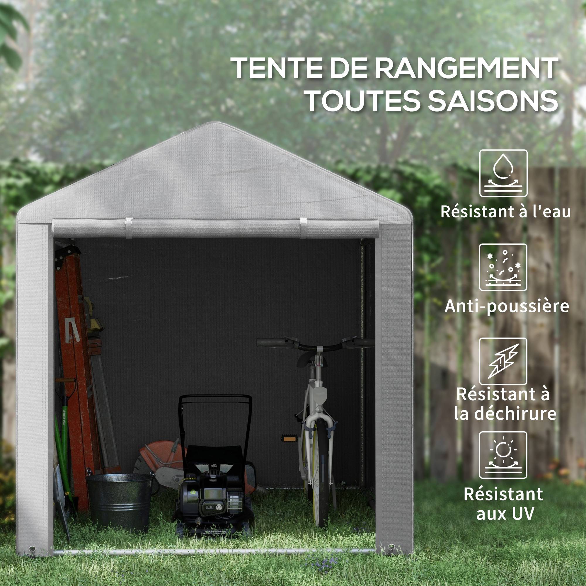ComfortXL - Tente de stockage abri moto vélo toile imperméable porte zippée 218x160cm gris clair - ComfortXL Outdoor Living - Image 7