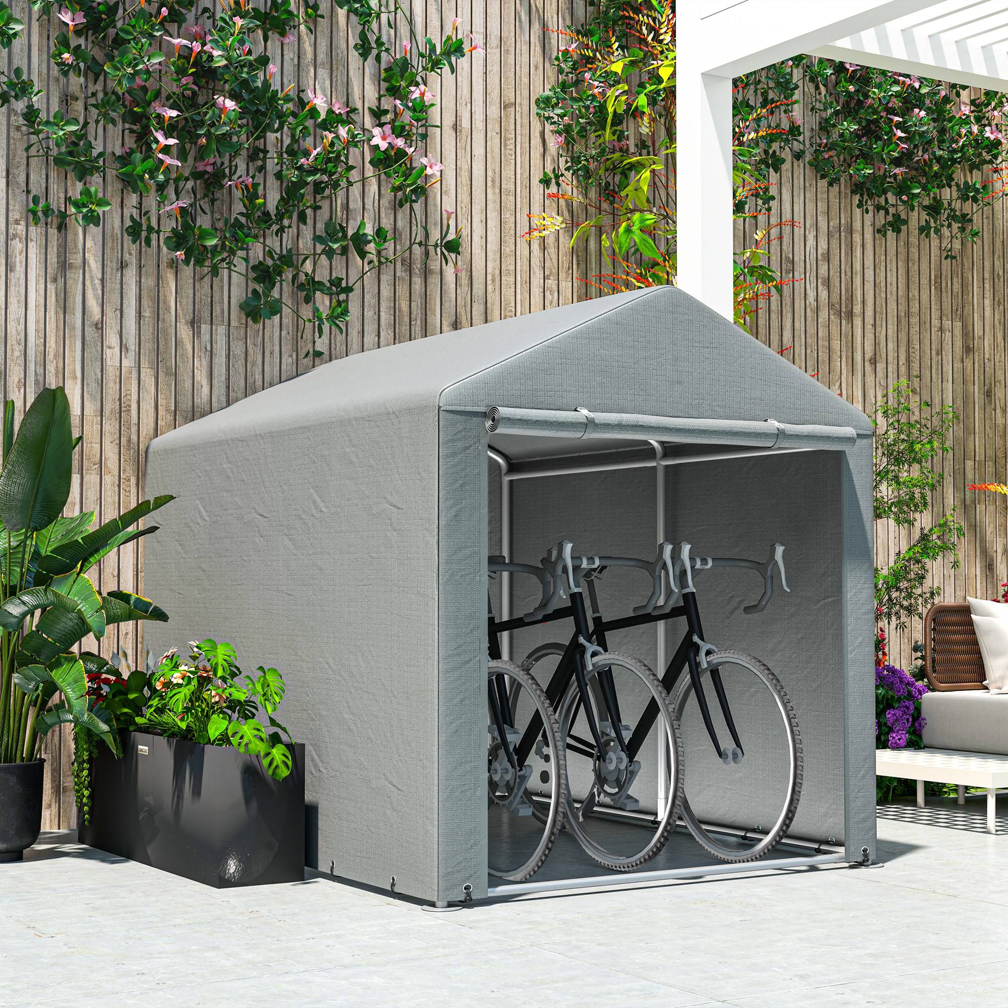 ComfortXL - Tente de stockage abri moto vélo toile imperméable porte zippée 218x160cm gris clair - ComfortXL Outdoor Living - Image 9