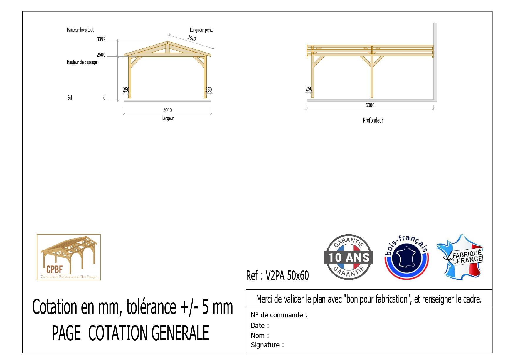 Cpbf Charpentes - Carport Bois Douglas Français 30 m² – 2 pentes adossé – 4 poteaux – Abri voiture extérieur – Garantie 10 ans - Image 3