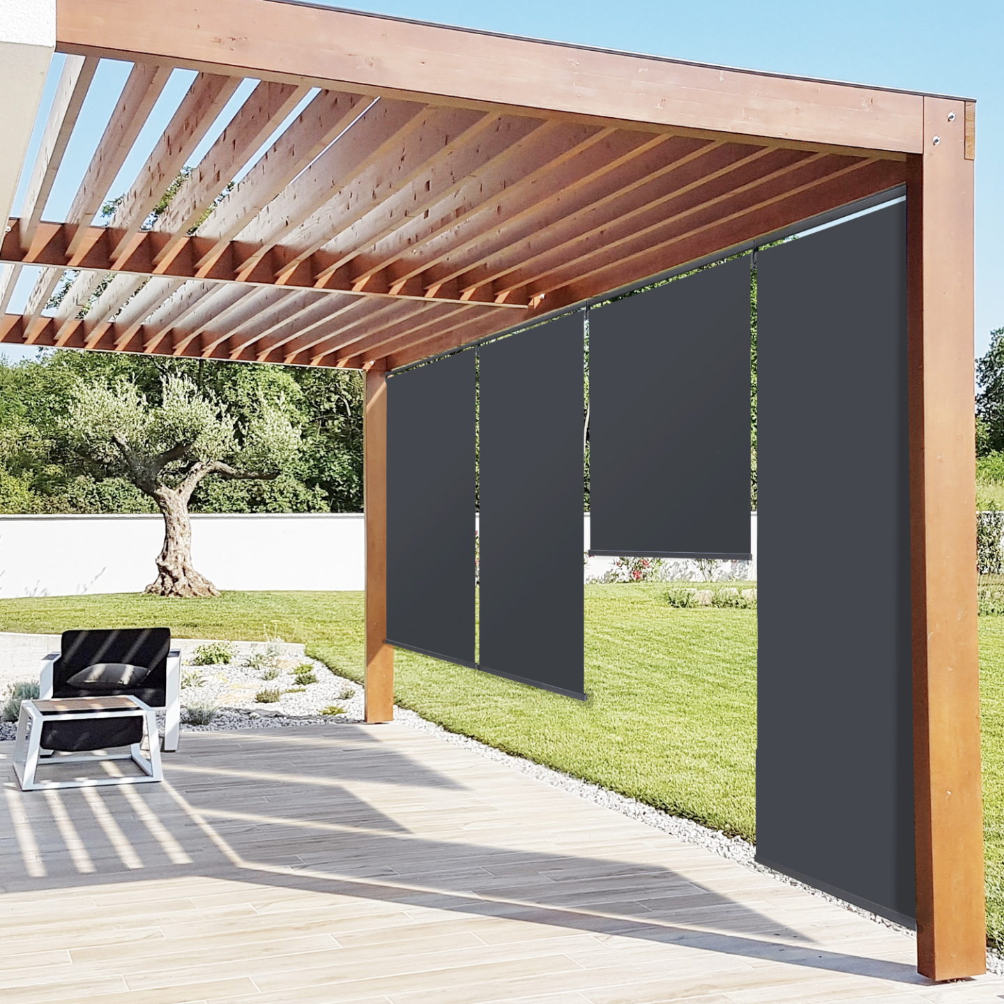 Lot de 2 stores enrouleurs L.124 x H. 225 CM pour pergola gris anthracite - Image 3