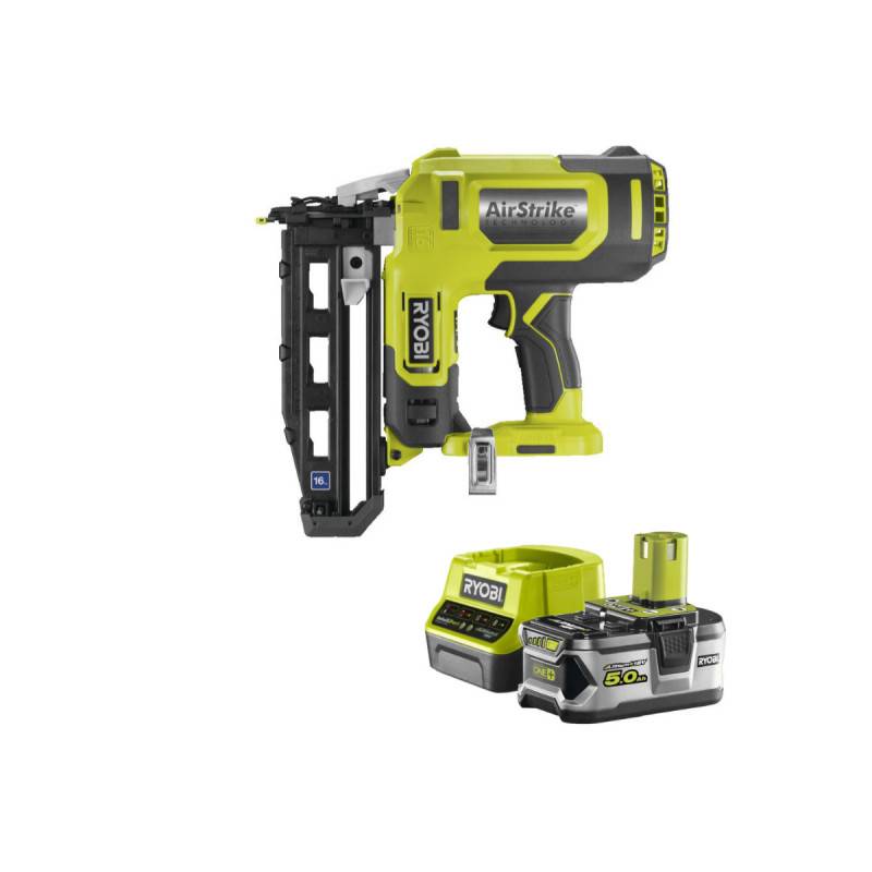 Ryobi - Pack RYOBI Cloueur de finition à air comprimé 18 V One+ R16GN18-0 - 1 Batterie 5.0Ah - 1 Chargeur rapide RC18120-150 - Image 1