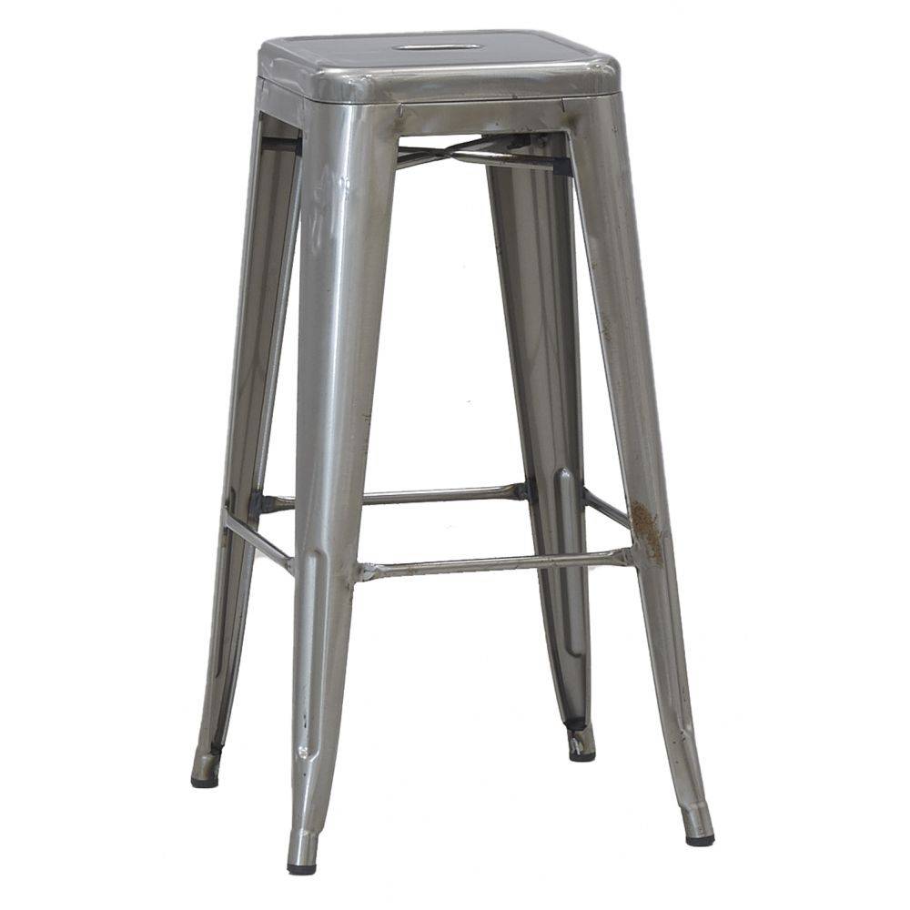 Aubry Gaspard - Ensemble table haute et tabourets en acier brossé (finition vintage) - Image 4