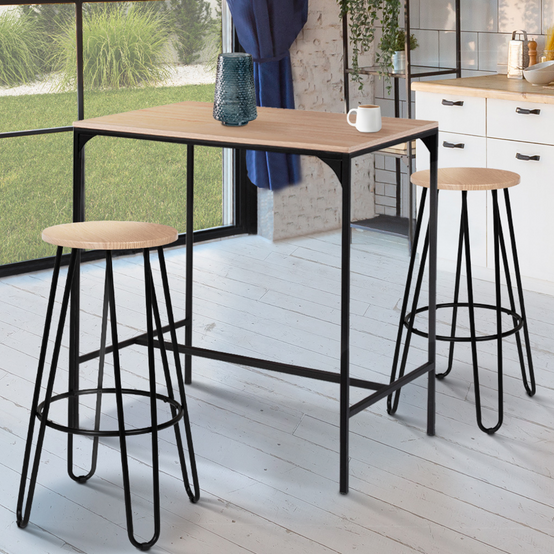 Lot de 2 tabourets de bar DUBLIN assise ronde design industriel - Image 1
