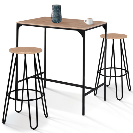 Lot de 2 tabourets de bar DUBLIN assise ronde design industriel - Image 8