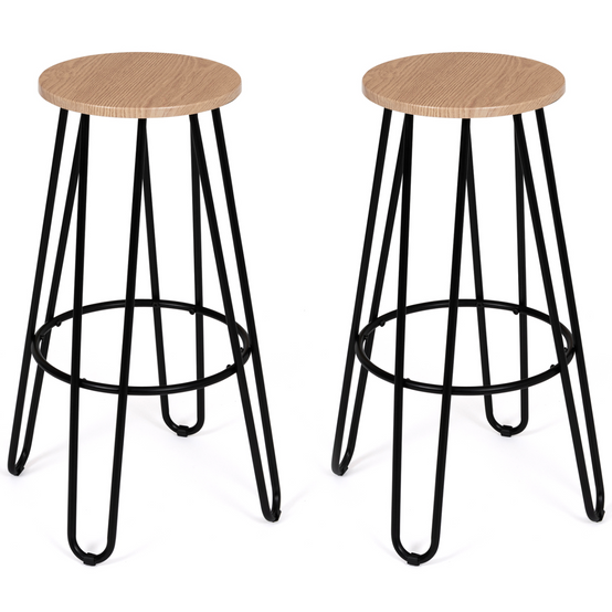Lot de 2 tabourets de bar DUBLIN assise ronde design industriel - Image 2