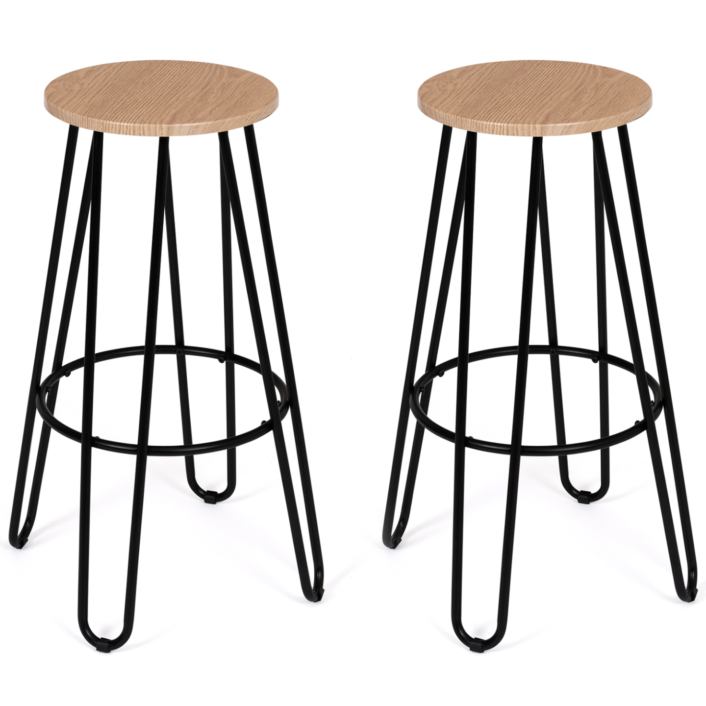 Lot de 2 tabourets de bar DUBLIN assise ronde design industriel - Image 2