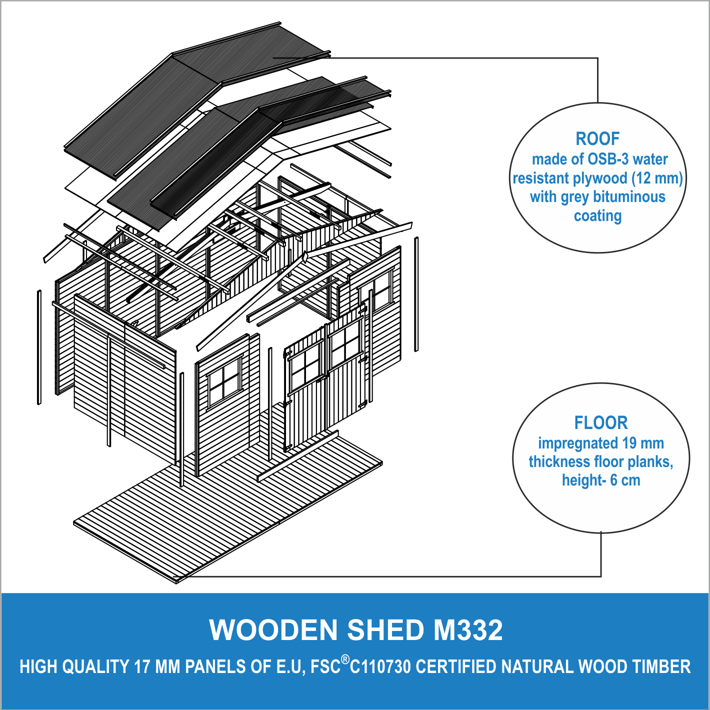 Timbela - Abri de jardin bois 8 m² avec plancher – 418x220 cm – imprégné – Timbela - Image 6