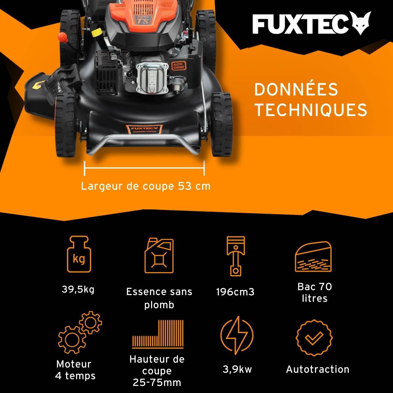 FUXTEC - Tondeuse thermique autotractée 196 cm³ coupe 53 cm bac 70 L 6 CV - Fuxtec - Image 3