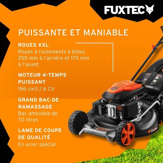 FUXTEC - Tondeuse thermique autotractée 196 cm³ coupe 53 cm bac 70 L 6 CV - Fuxtec - Image 5