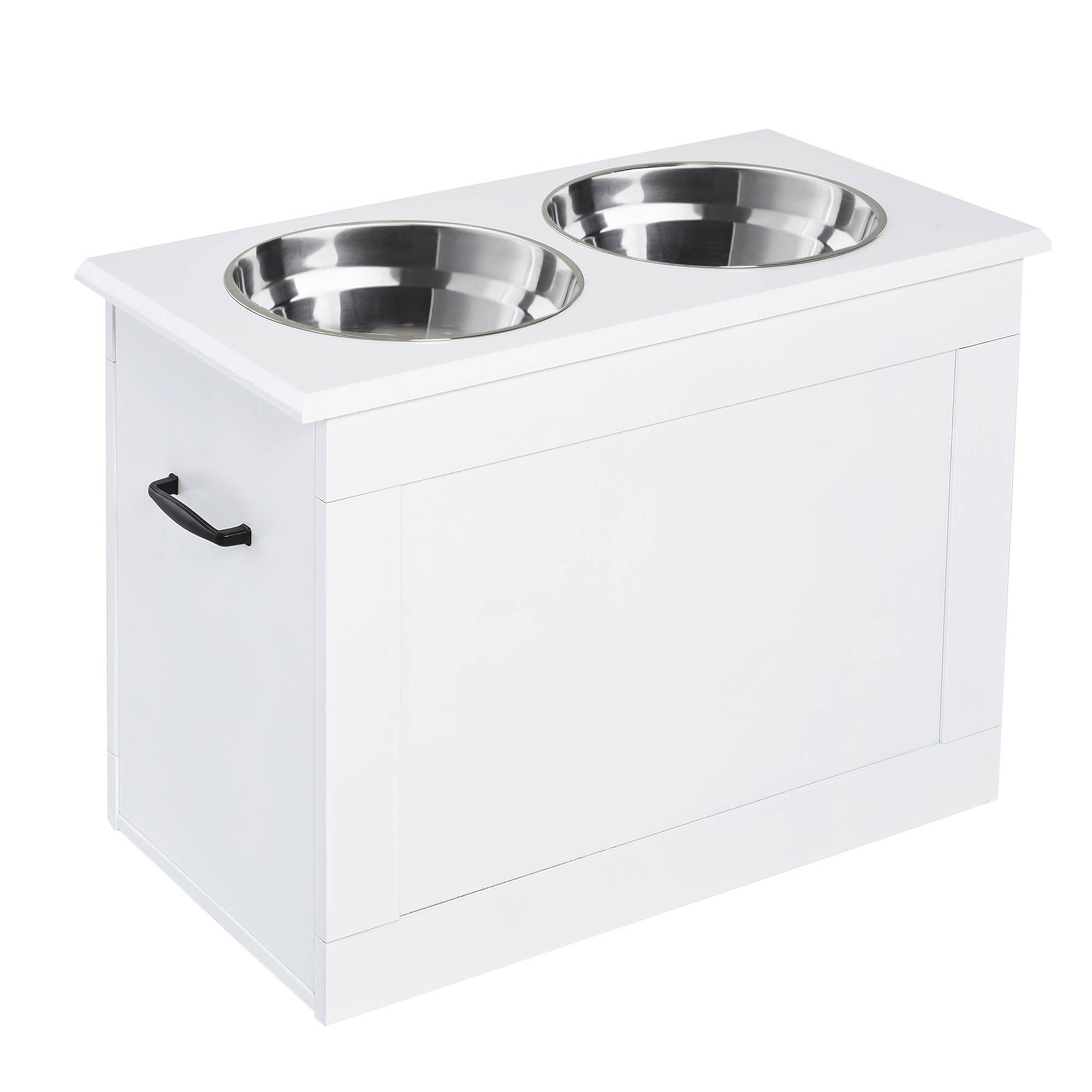 Station de repas surélevée MDF inox pour grands chiens avec rangement 60x30x41cm Blanc - ComfortXL Outdoor Living - Image 2