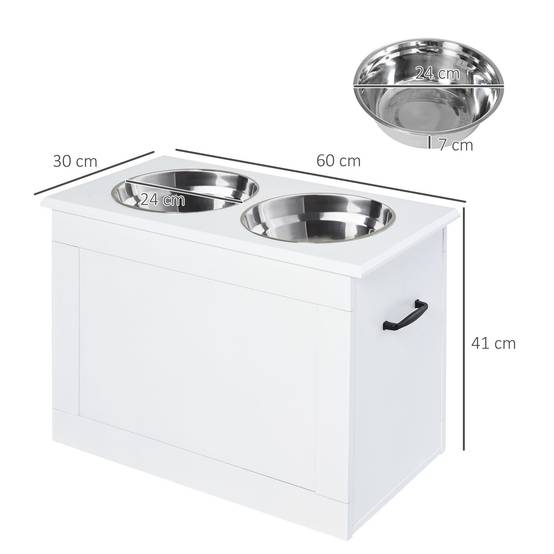 Station de repas surélevée MDF inox pour grands chiens avec rangement 60x30x41cm Blanc - ComfortXL Outdoor Living - Image 3