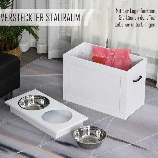 Station de repas surélevée MDF inox pour grands chiens avec rangement 60x30x41cm Blanc - ComfortXL Outdoor Living - Image 4