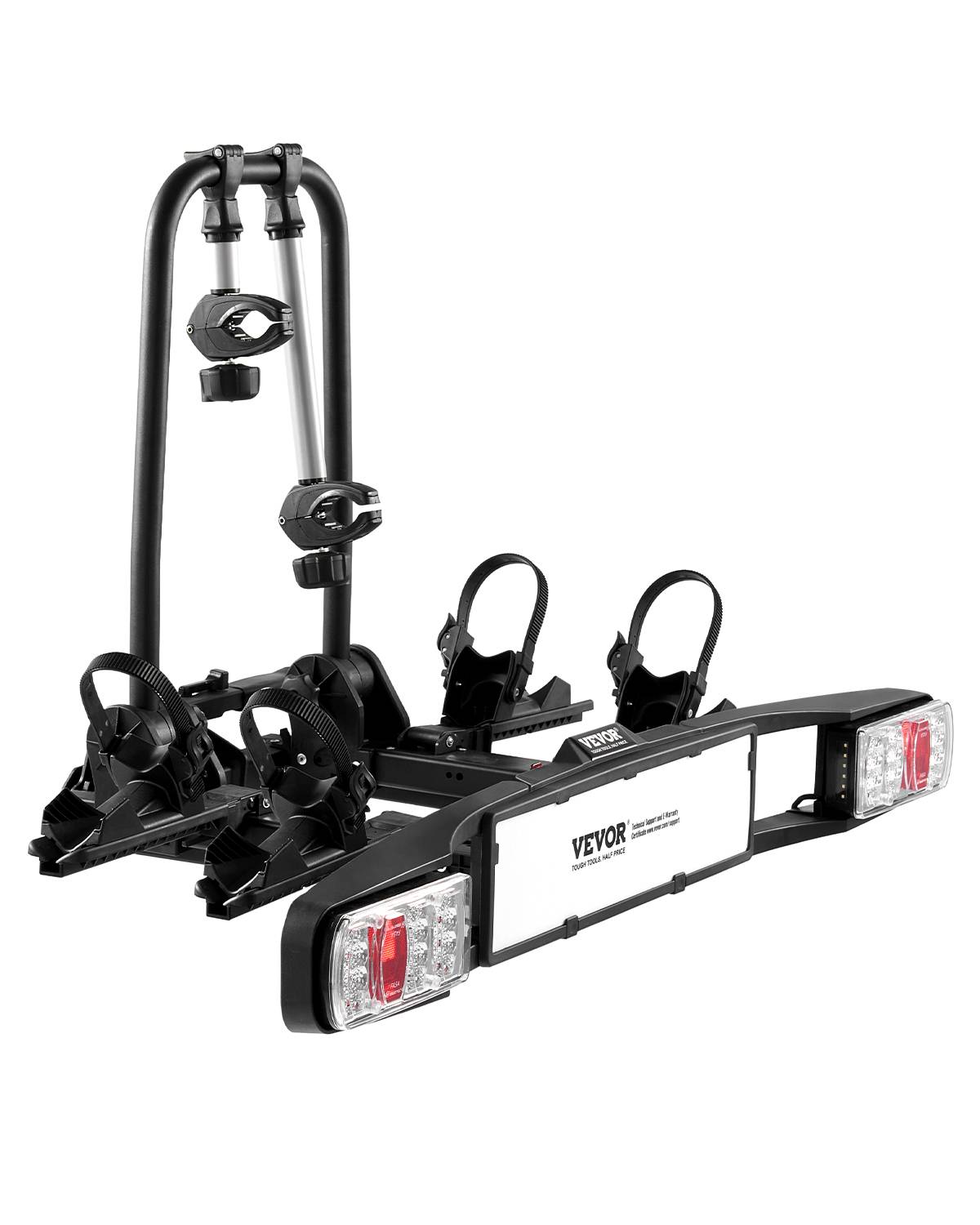 VEVOR Porte-vélos sur attelage, charge 65 kg (2 vélos). Compatible récepteur 5 cm, pliable, feu arrière.