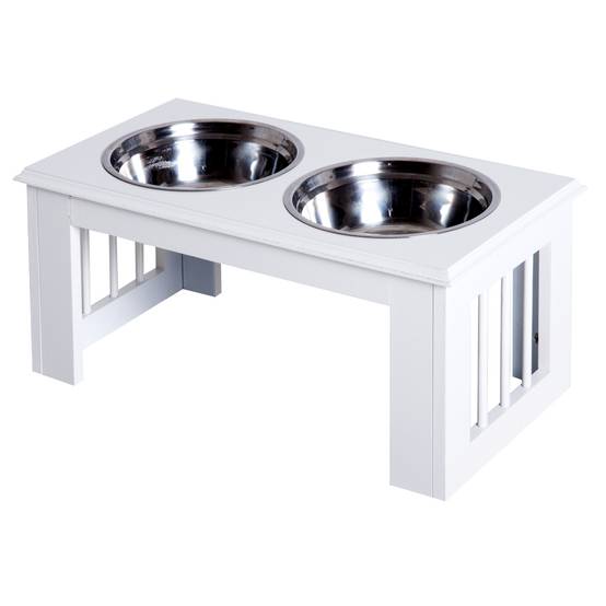 ComfortXL - Station repas surélevée pour chien MDF et inox 58,4 x 30,5 x 25,4 cm blanche 2 gamelles 2 L hygiéniques - Image 2