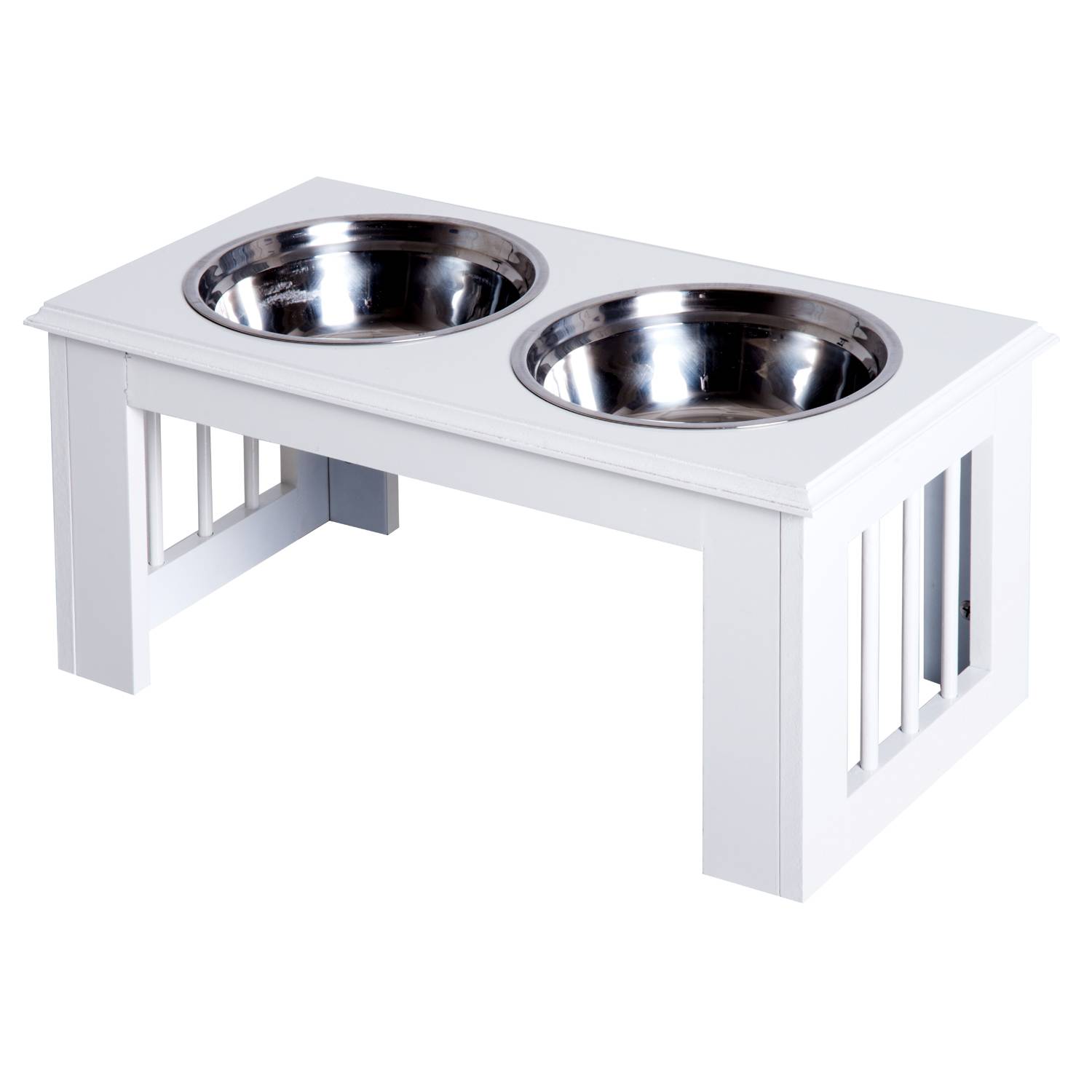 ComfortXL - Station repas surélevée pour chien MDF et inox 58,4 x 30,5 x 25,4 cm blanche 2 gamelles 2 L hygiéniques - Image 2