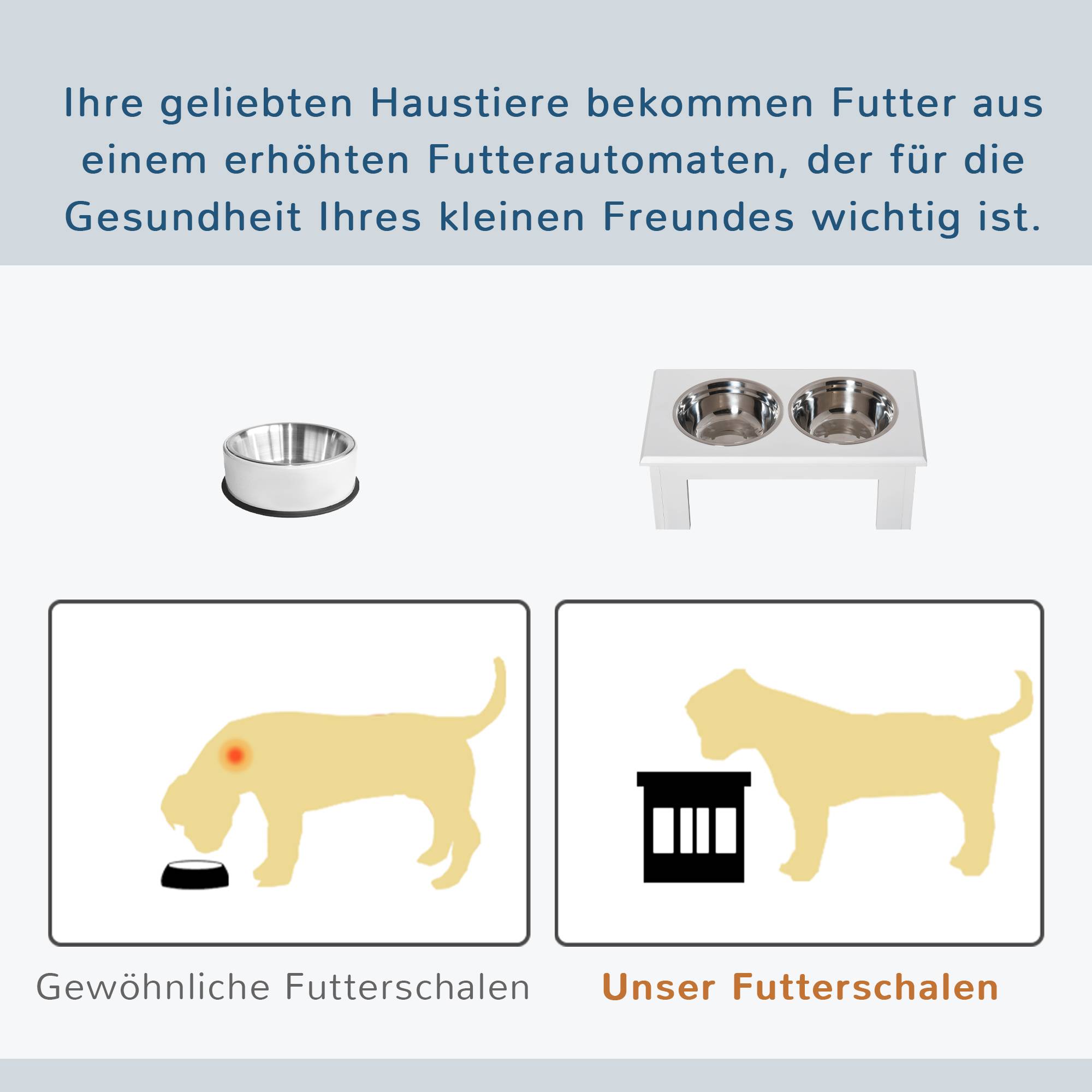 ComfortXL - Station repas surélevée pour chien MDF et inox 58,4 x 30,5 x 25,4 cm blanche 2 gamelles 2 L hygiéniques - Image 4