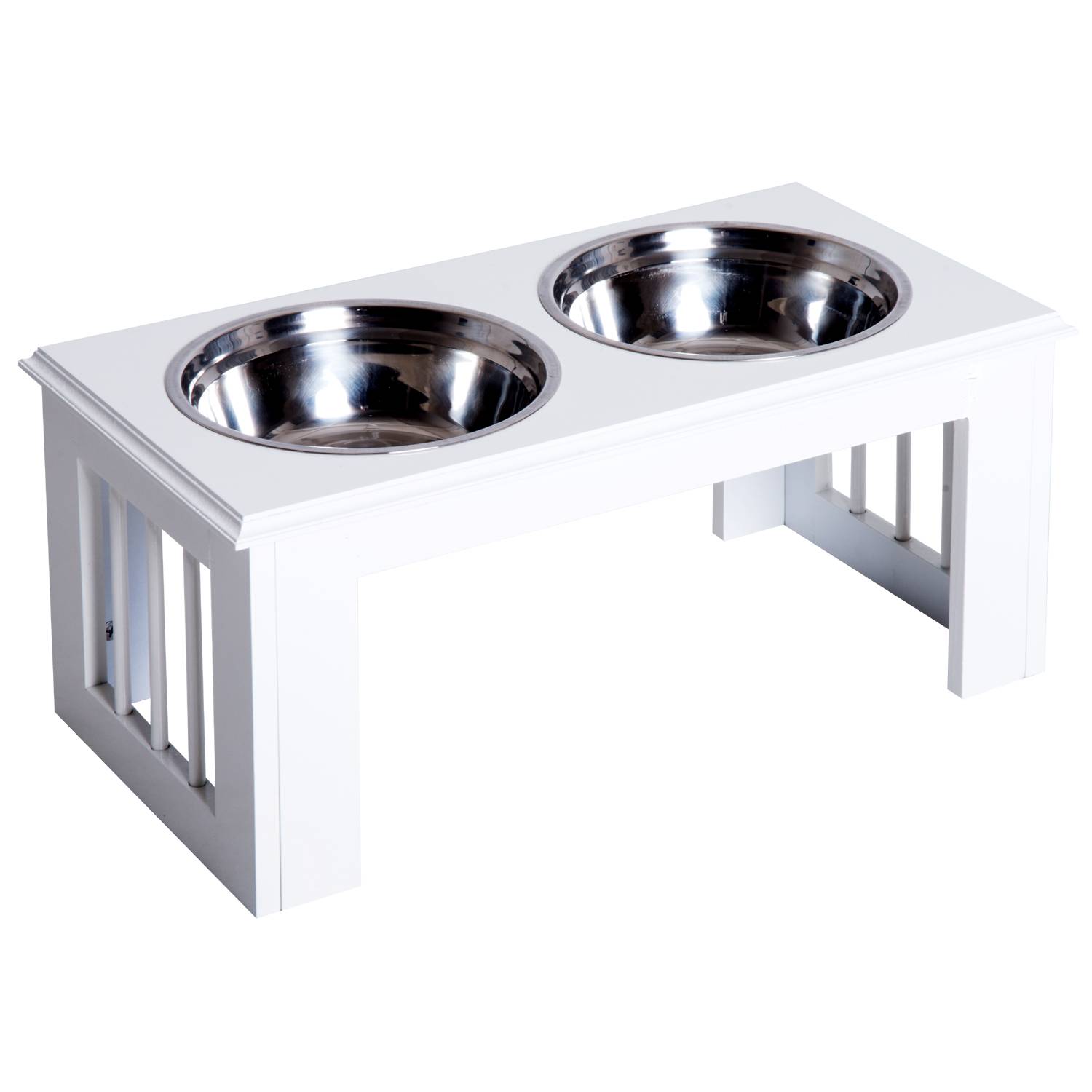 ComfortXL - Station repas surélevée pour chien MDF et inox 58,4 x 30,5 x 25,4 cm blanche 2 gamelles 2 L hygiéniques - Image 10