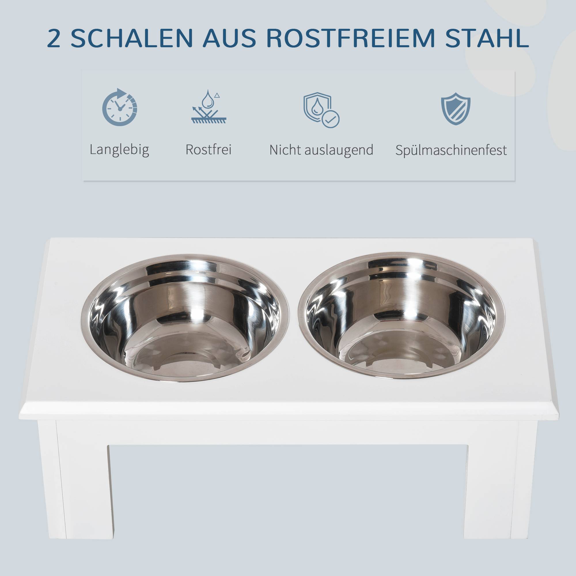 ComfortXL - Station repas surélevée pour chien MDF et inox 58,4 x 30,5 x 25,4 cm blanche 2 gamelles 2 L hygiéniques - Image 5