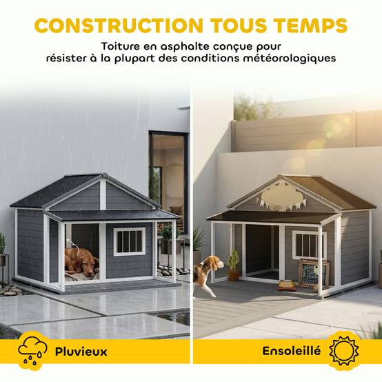 Niche chien extérieur bois sapin terrasse toit bitumé aération 124x112x105cm gris - ComfortXL Outdoor Living - Image 7