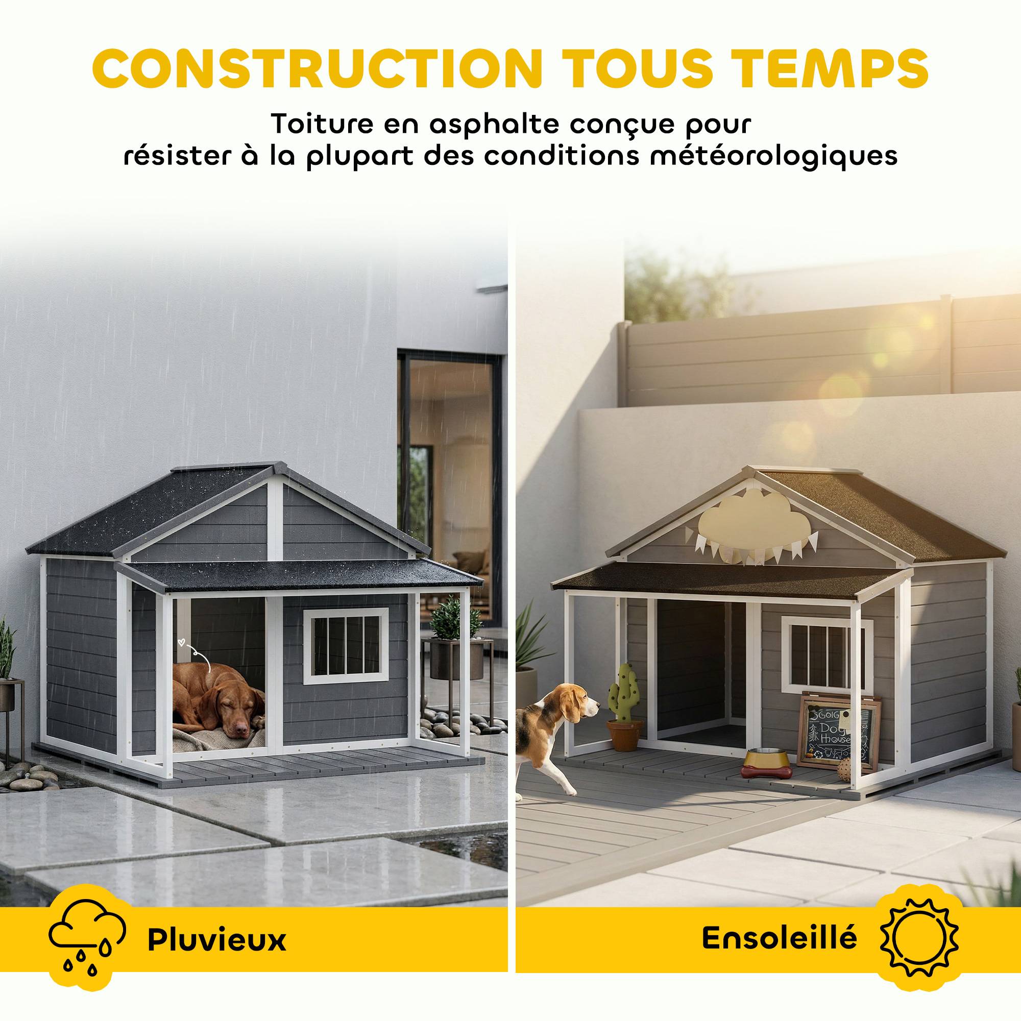 Niche chien extérieur bois sapin terrasse toit bitumé aération 124x112x105cm gris - ComfortXL Outdoor Living - Image 7
