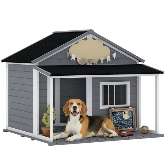 Niche chien extérieur bois sapin terrasse toit bitumé aération 124x112x105cm gris - ComfortXL Outdoor Living - Image 1