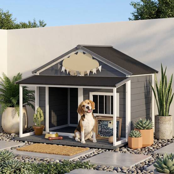 Niche chien extérieur bois sapin terrasse toit bitumé aération 124x112x105cm gris - ComfortXL Outdoor Living - Image 3