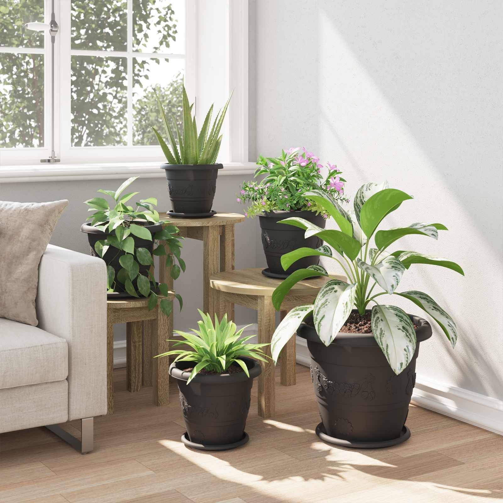 Pots de plantes en plastique noir Ø 26 x 26 x 21.5 cm (6 pièces) - PANGIVO - Image 4