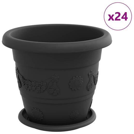 Pots de plantes en plastique noir Ø 26 x 26 x 21.5 cm (6 pièces) - PANGIVO - Image 2
