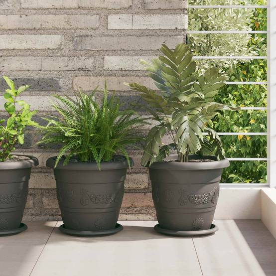 Pots de plantes en plastique noir Ø 26 x 26 x 21.5 cm (6 pièces) - PANGIVO - Image 1