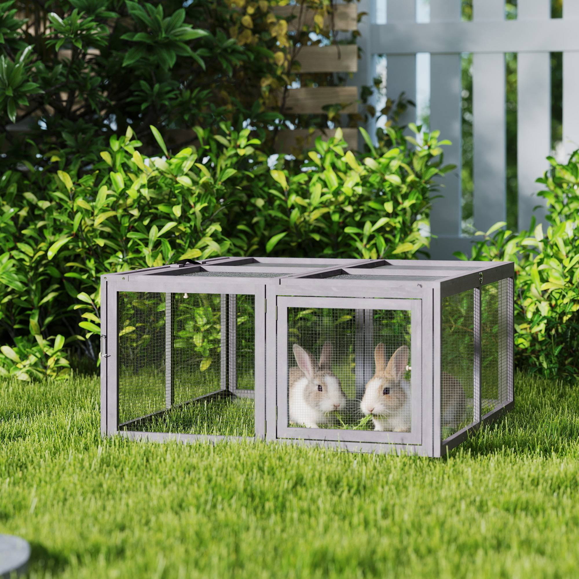 Clapier Lapin Extérieur Enclos Lapin Pliable en Bois Toit Ouvrant et Poignée pour Poule Canard 110x105x50cm Gris - Image 4