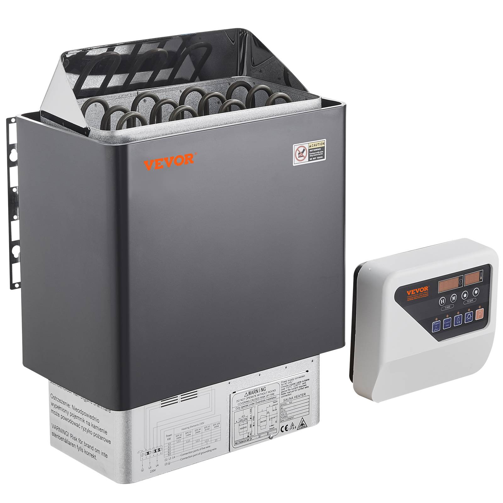 VEVOR Poêle de sauna électrique portable 6kW 400V 3N, minuterie 3h, contrôleur numérique, max 110°C, pour 5-9m³. - Image 1