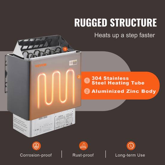 VEVOR Poêle de sauna électrique portable 6kW 400V 3N, minuterie 3h, contrôleur numérique, max 110°C, pour 5-9m³. - Image 3
