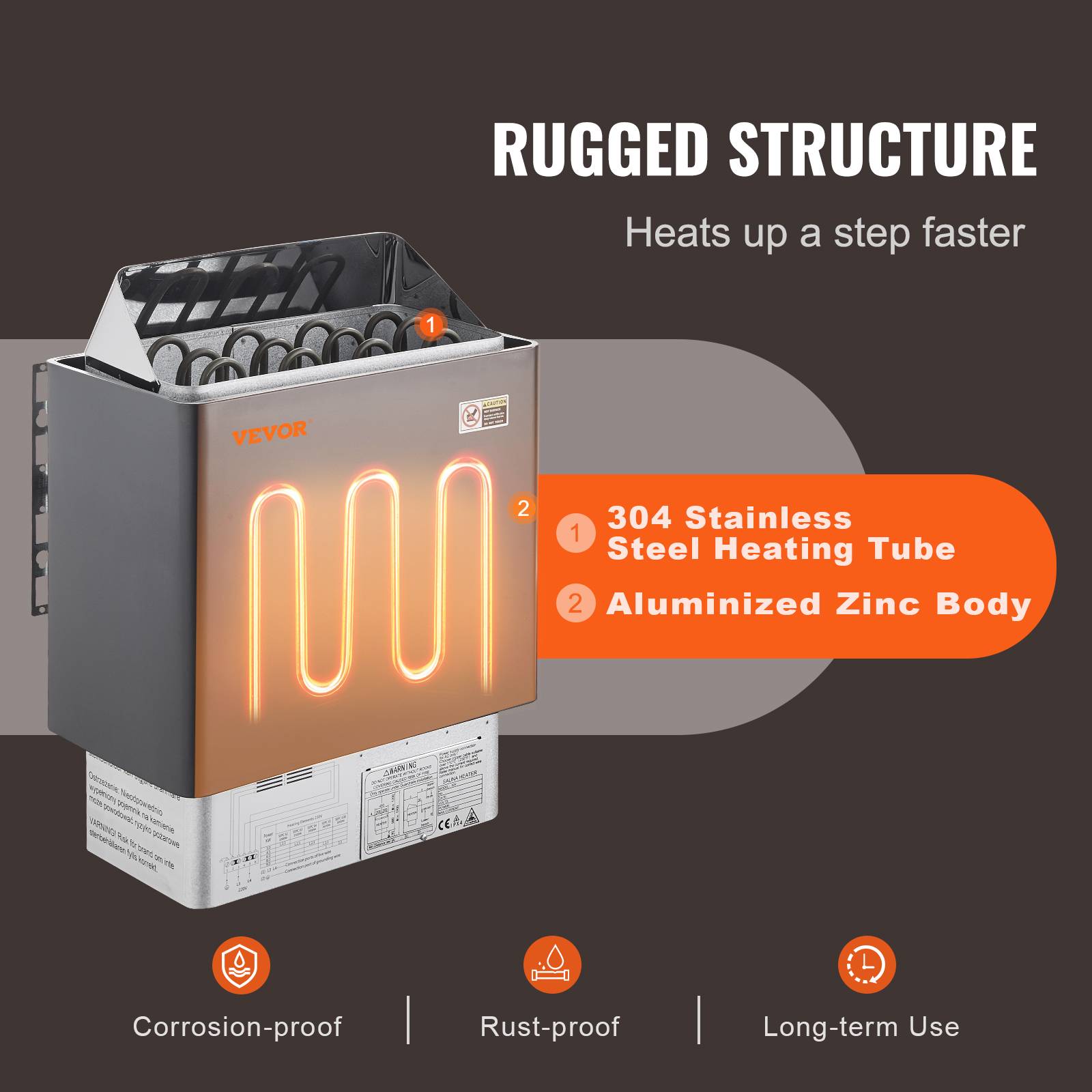 VEVOR Poêle de sauna électrique portable 6kW 400V 3N, minuterie 3h, contrôleur numérique, max 110°C, pour 5-9m³. - Image 3