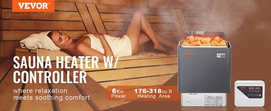 VEVOR Poêle de sauna électrique portable 6kW 400V 3N, minuterie 3h, contrôleur numérique, max 110°C, pour 5-9m³. - Image 9