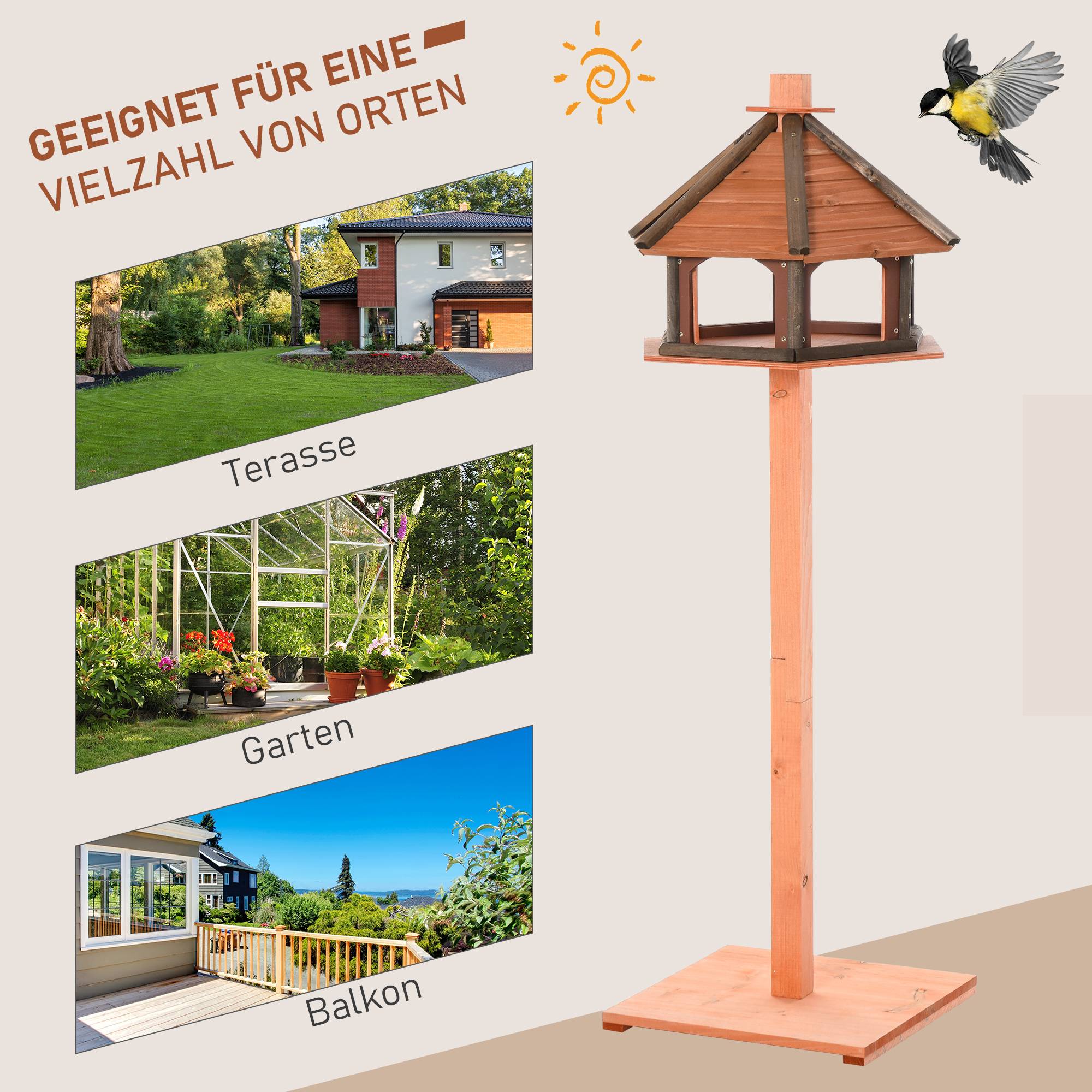 ComfortXL - Mangeoire Oiseaux sur Pied Bois Massif Jardin Terrasse 130cm Naturel - ComfortXL Pet Living - Image 5