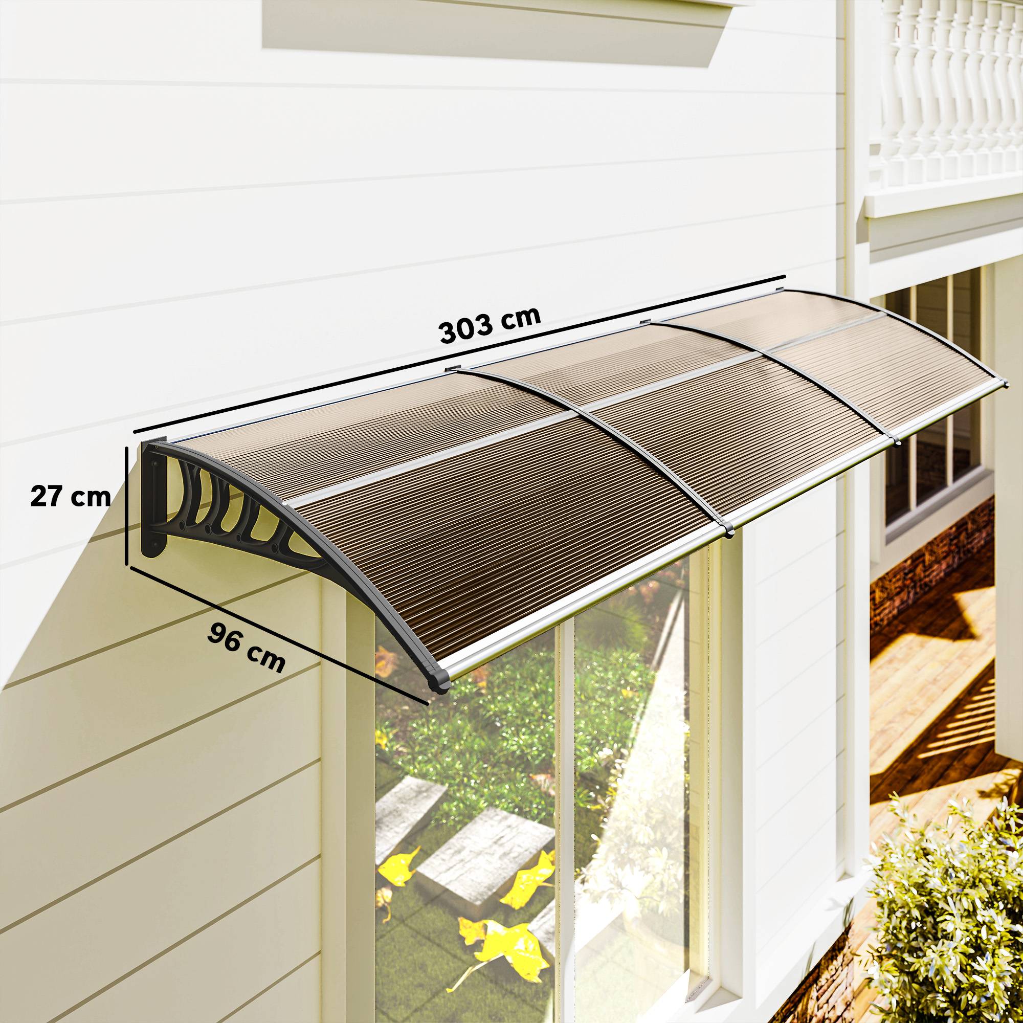 Store marron 303x96x27 cm en aluminium et polycarbonate PP pour portes et fenêtres, protection design sobre pour maison pratique et fonctionnel - Image 5