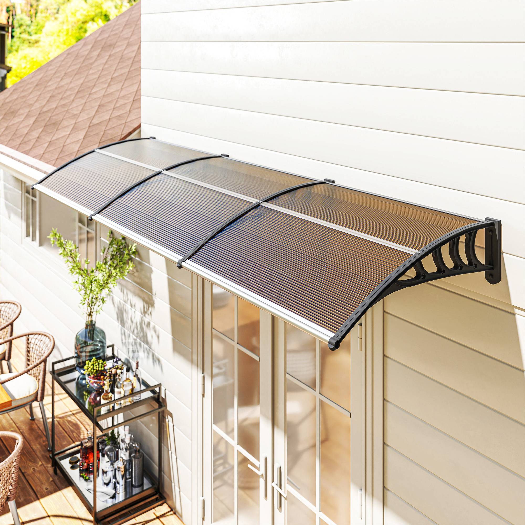 Store marron 303x96x27 cm en aluminium et polycarbonate PP pour portes et fenêtres, protection design sobre pour maison pratique et fonctionnel - Image 3