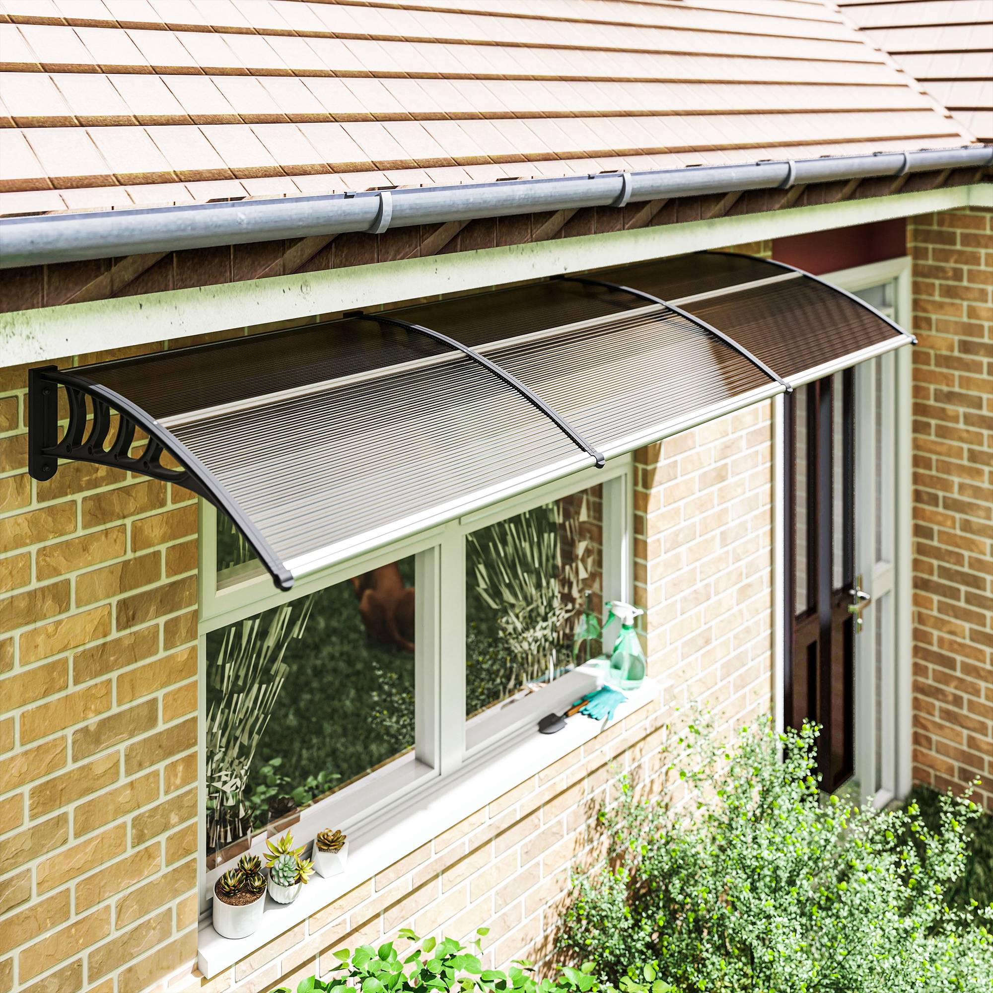 Store marron 303x96x27 cm en aluminium et polycarbonate PP pour portes et fenêtres, protection design sobre pour maison pratique et fonctionnel - Image 4