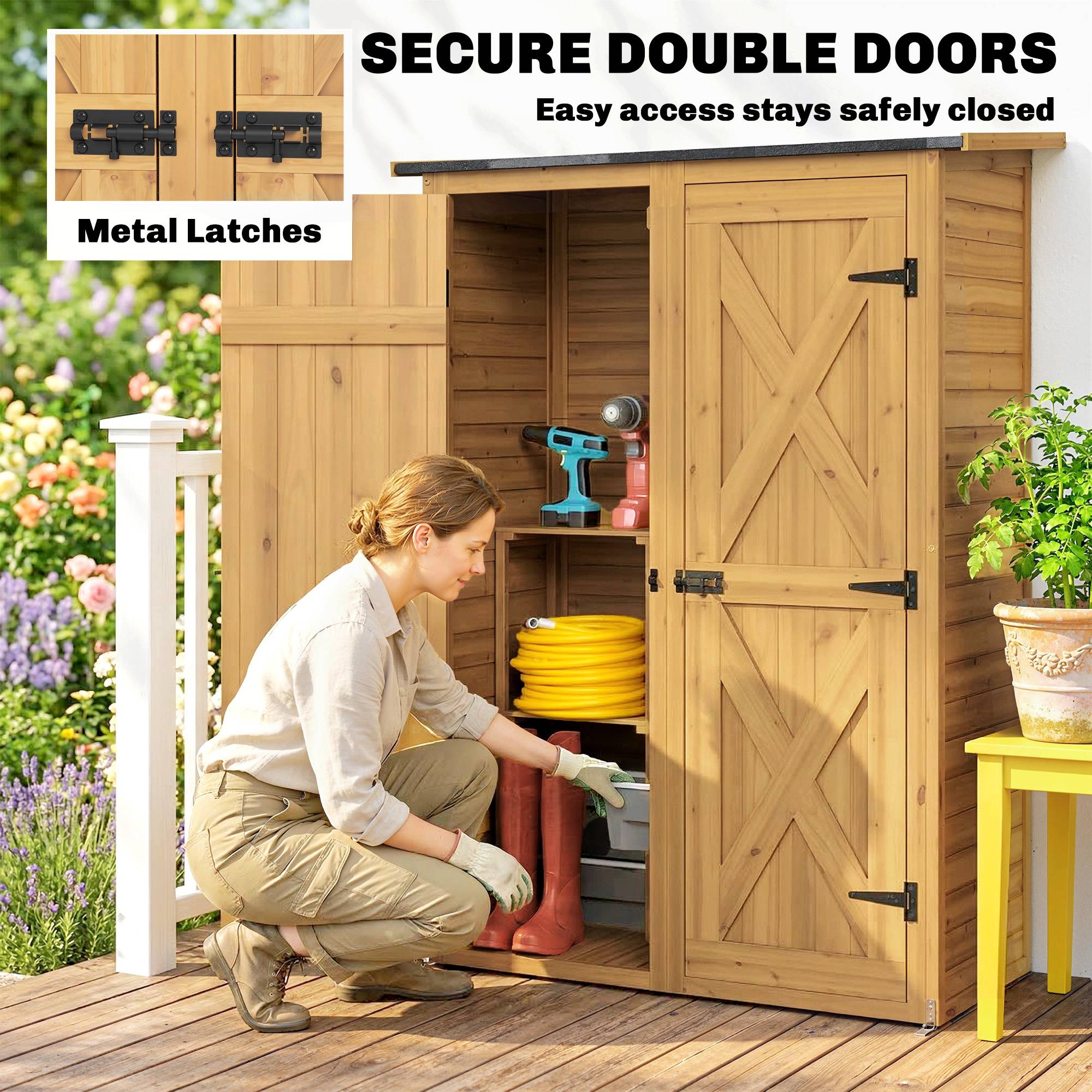 Abri bois marron, rangement outils avec 2 étagères - Image 8