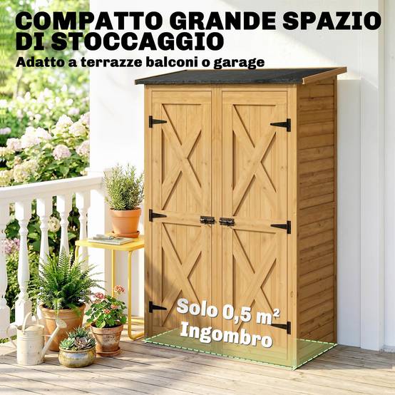 Abri bois marron, rangement outils avec 2 étagères - Image 9