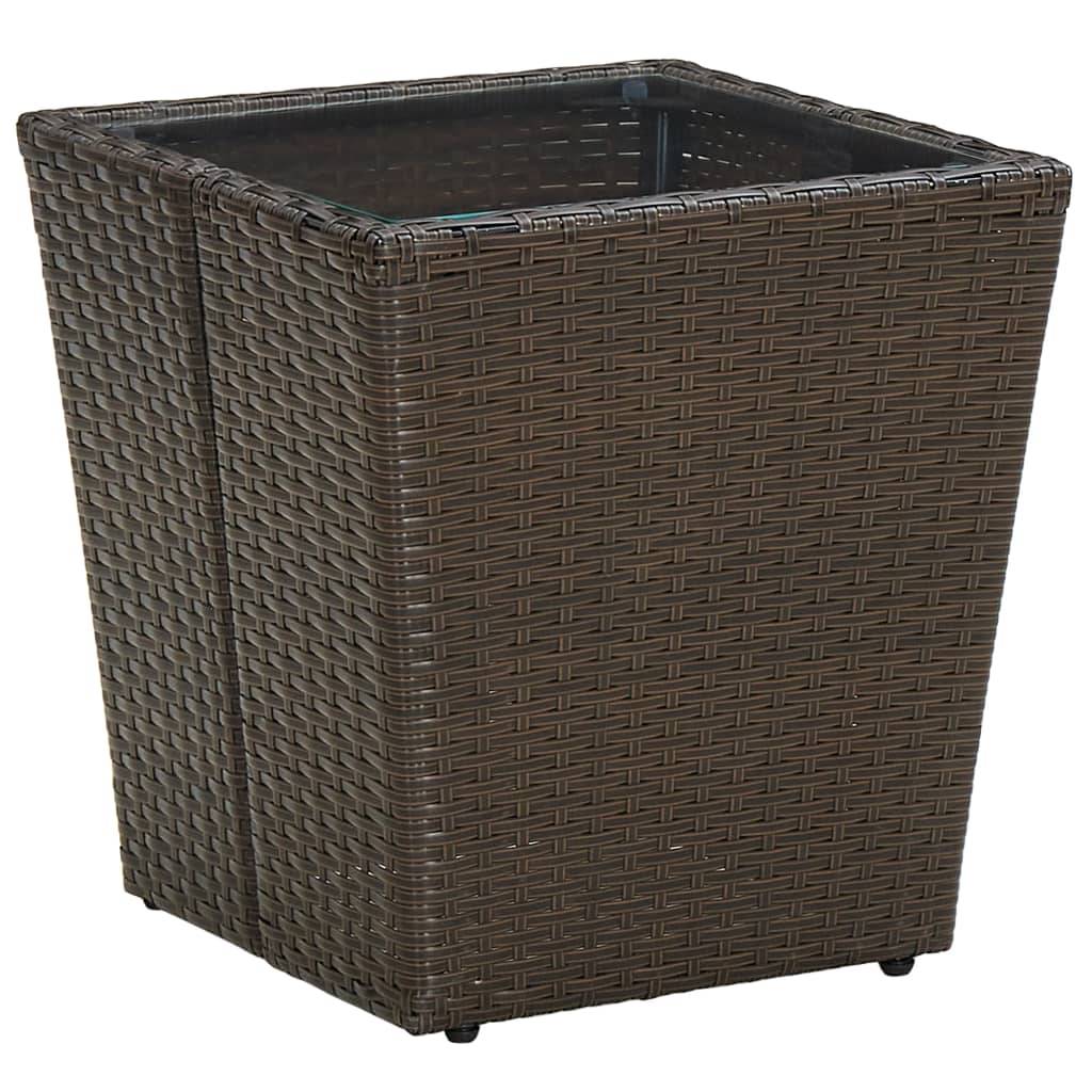 Petite Table d'Appoint de Jardin Carrée, Résine Tressée Marron et Plateau en Verre Trempé – ComfortXL Outdoor Living - Image 1