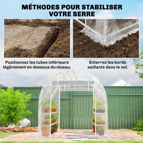 Serre tunnel de jardin 6m² serre de jardin tunnel 195x295x195cm cadre acier galvanisé, bâche PE 150g/m² transparent - Image 9