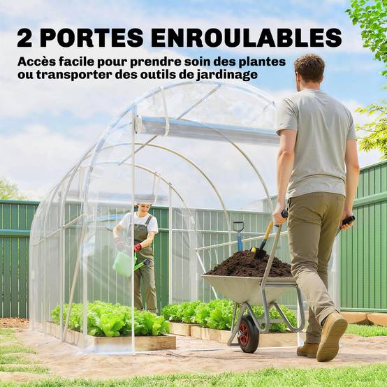 Serre tunnel de jardin 6m² serre de jardin tunnel 195x295x195cm cadre acier galvanisé, bâche PE 150g/m² transparent - Image 8
