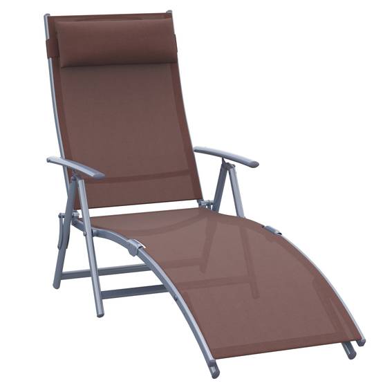 transat Chaise Longue Bain de Soleil Pliable Dossier inclinable - 137x64x100.5cm Métal Marron fr579 - Image 1