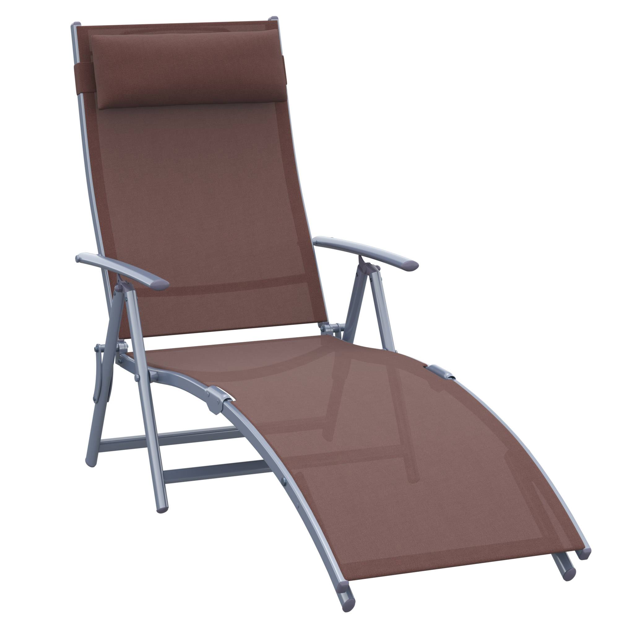 transat Chaise Longue Bain de Soleil Pliable Dossier inclinable - 137x64x100.5cm Métal Marron fr579