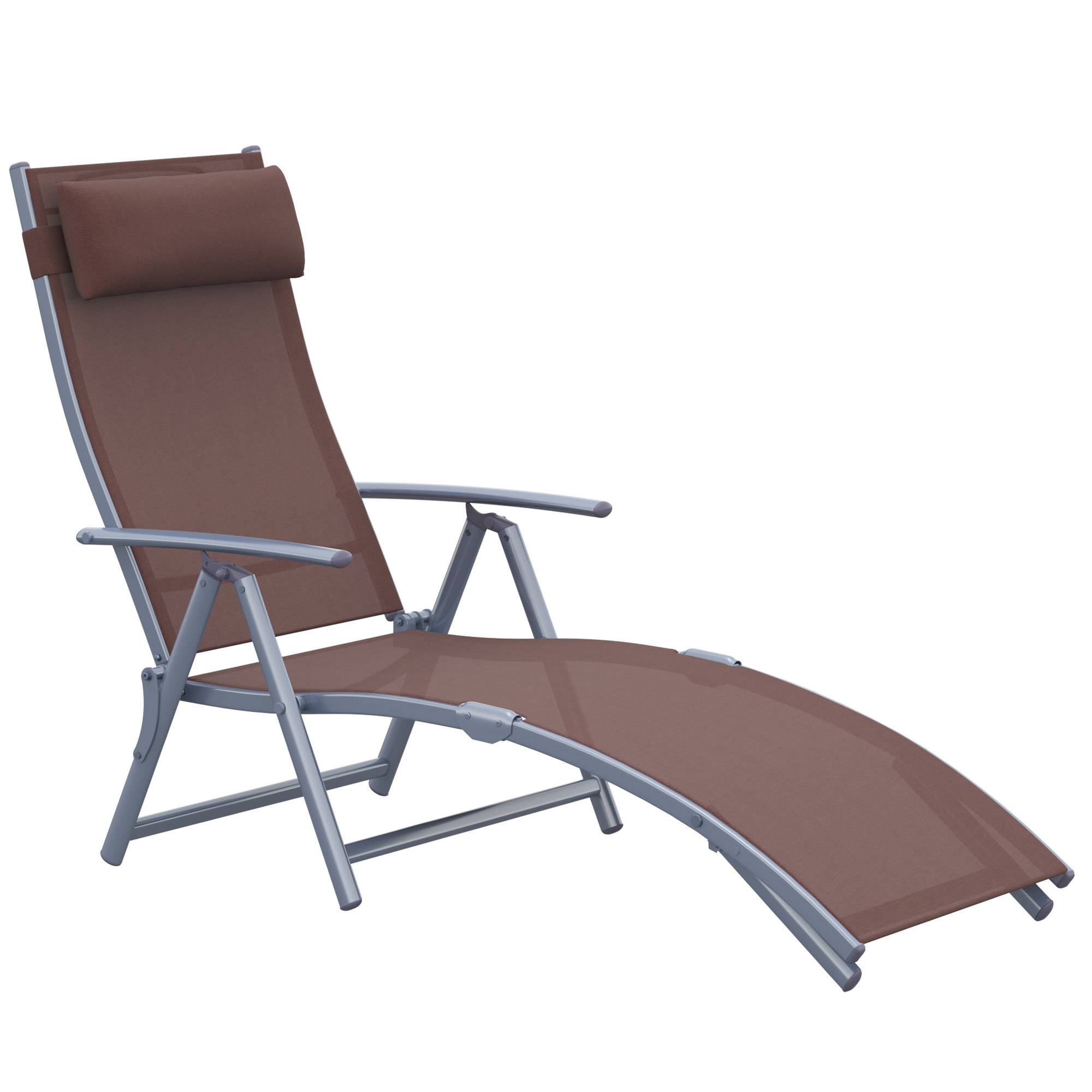 transat Chaise Longue Bain de Soleil Pliable Dossier inclinable - 137x64x100.5cm Métal Marron fr579 - Image 2